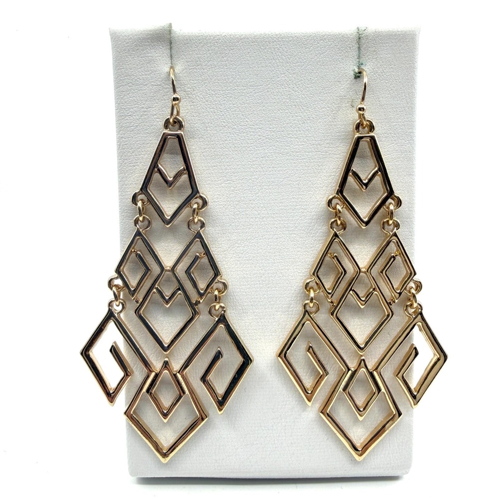 Gold Tone Geometric Chandelier Earrings Boho Dangle Jewelry Gift